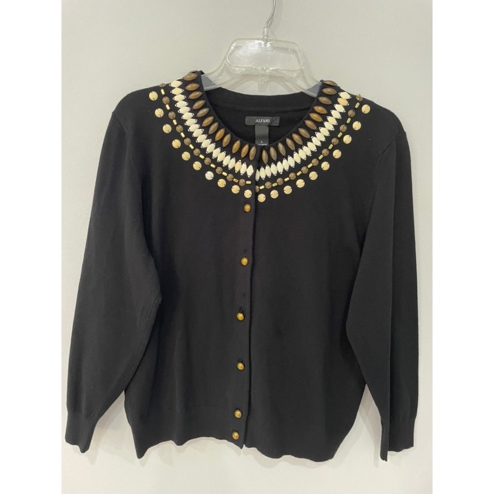 Alfani Vintage Beaded Cardigan Sweater Color Black Size Large